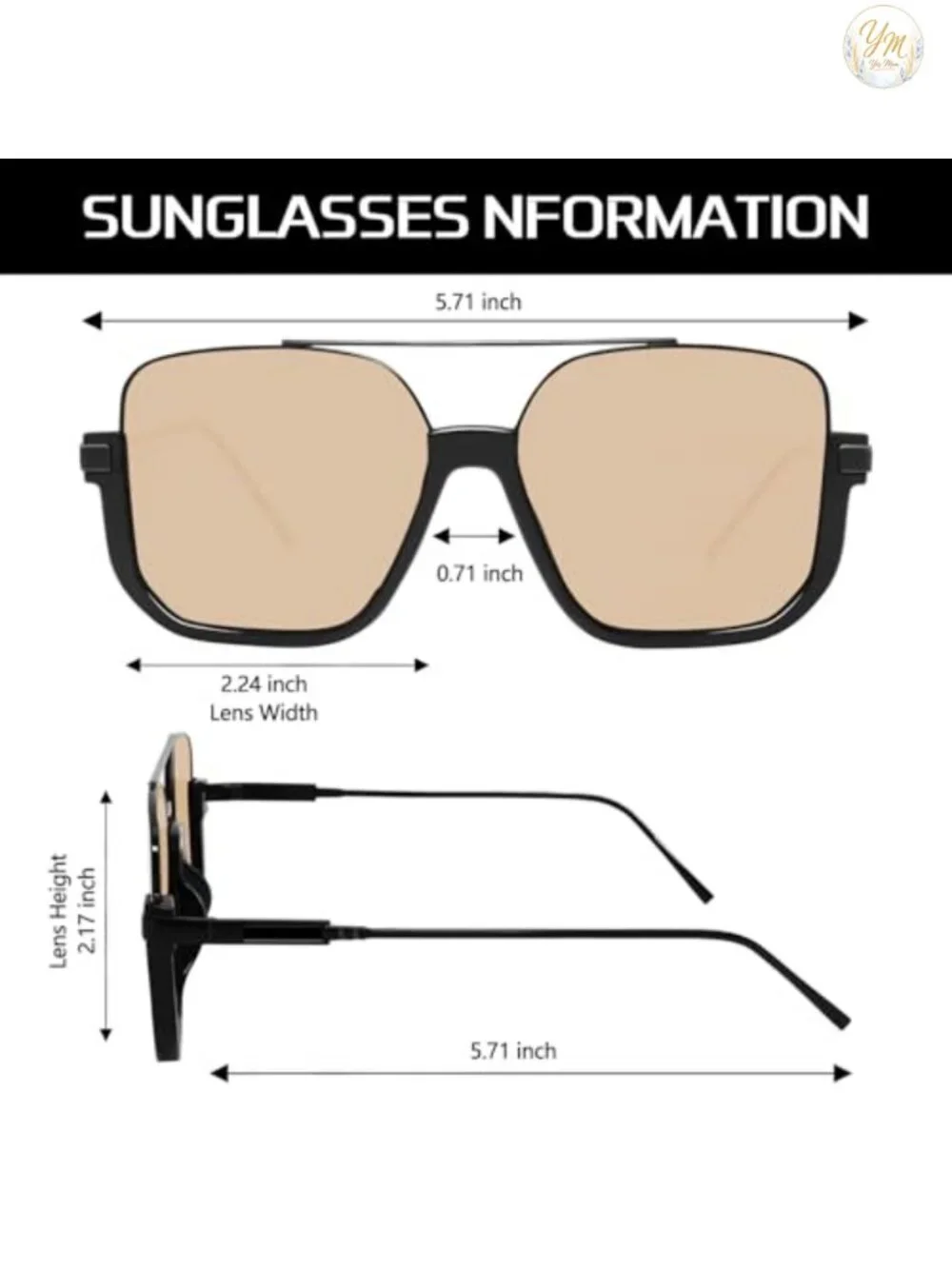 Oversized Square Aviator Sunglasses 70s Retro Double Bridge Metal Frame UV